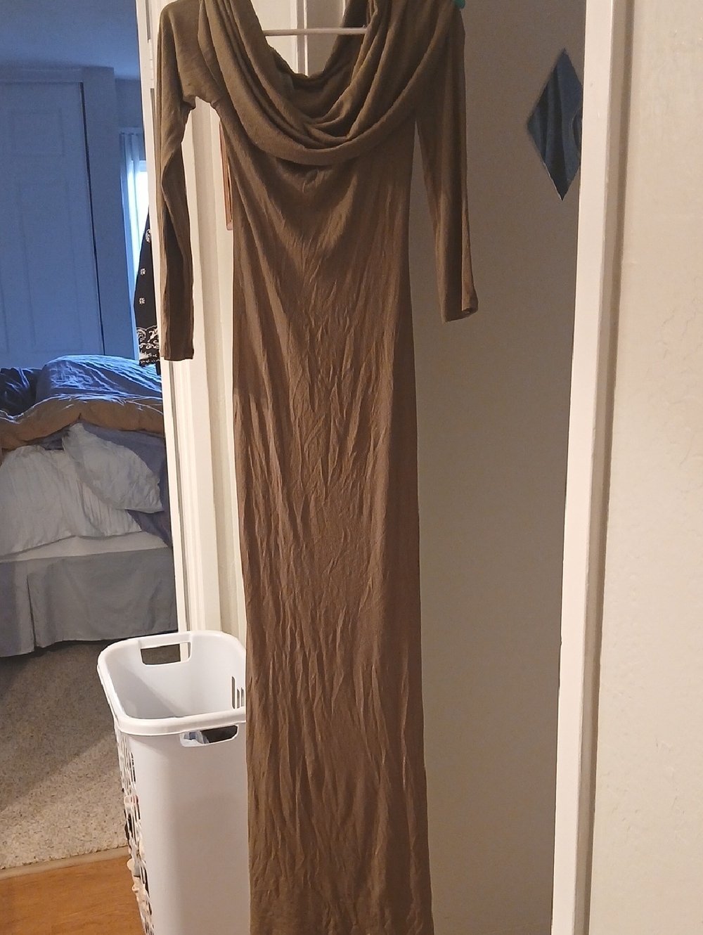 Women’s Long Cowl Neck Maxi Dress - Olive Brown